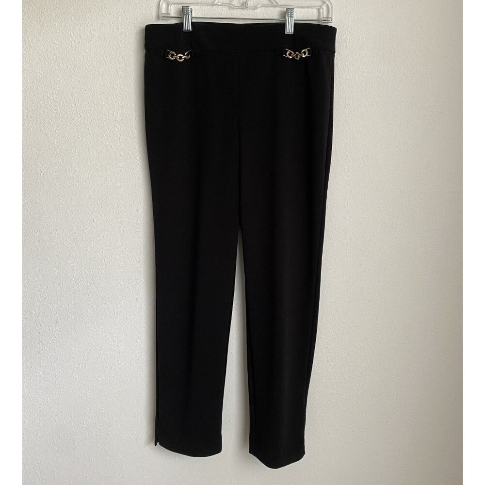 Notations Women’s Medium Black Slinky Knit Stretch Dress Pants w/ Gold Detail